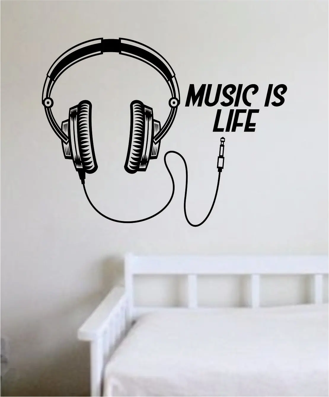 Music Is Life Headphones Quote Wall Decal Sticker Vinyl Art Bedroom Home Room Decor Inspirational Kids Teen School Nursery Girls Good Vibes 1