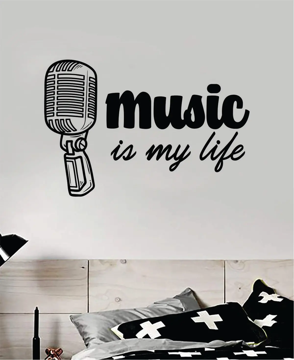 Music Is My Life Quote Wall Decal Sticker Vinyl Art Bedroom Home Room Decor Inspirational Kids Teen School Nursery Girls Sing Microphone Rap 1