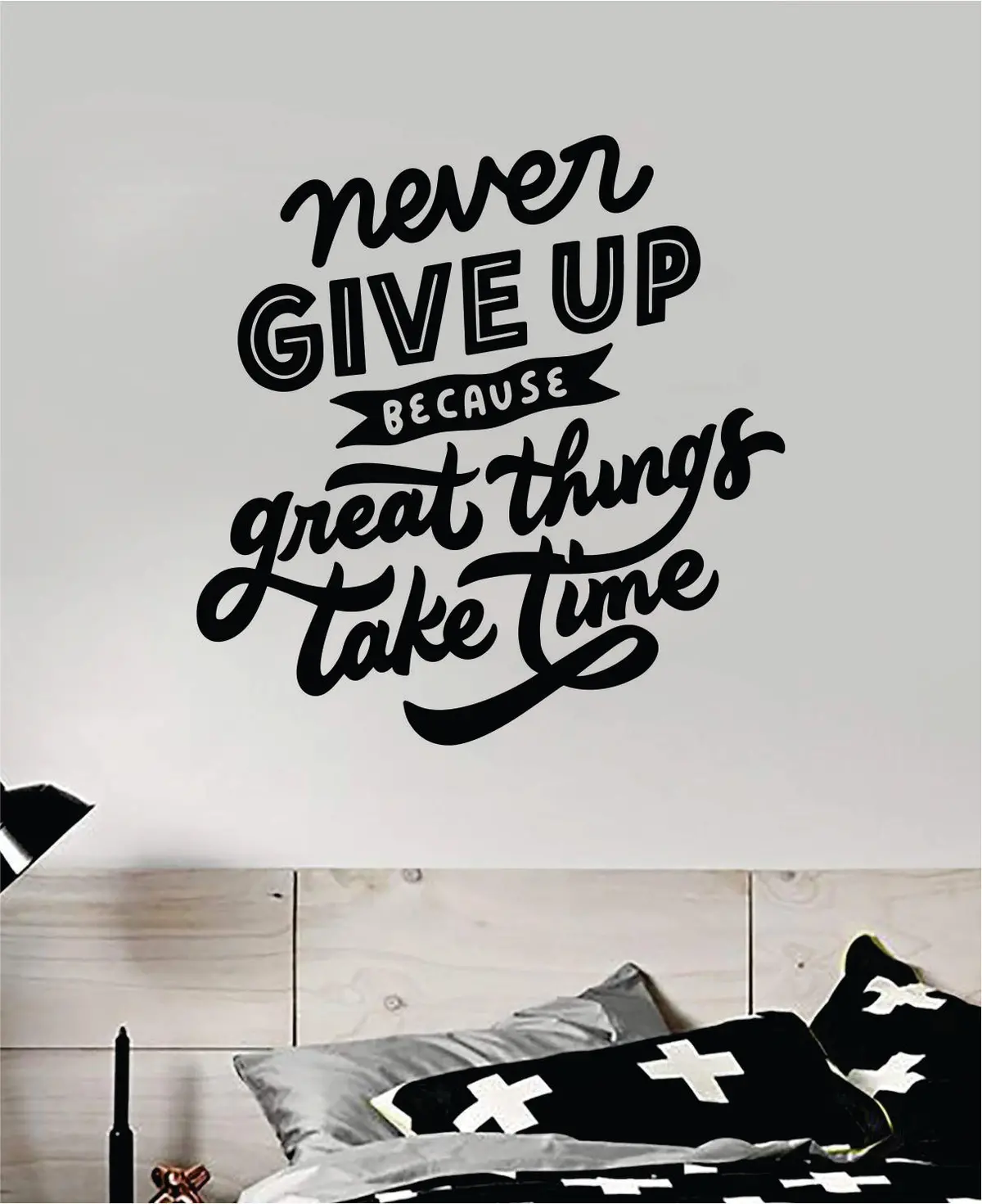 Never Give Up Great Things Take Time Quote Wall Decal Sticker Bedroom Room Art Vinyl Inspirational Motivational Kids Teen Baby Nursery School Girls Gym Sports 1