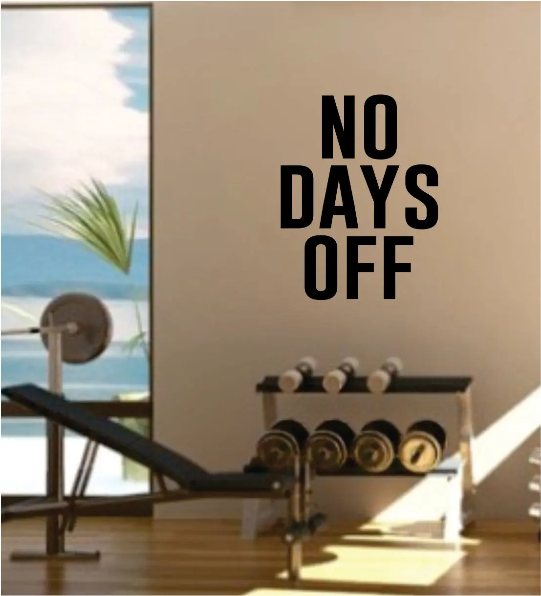 No Days Off Gym Quote Fitness Health Work Out Decal Sticker Wall Vinyl Art Wall Room Decor Weights Lift Dumbbell Motivation Inspirational 1