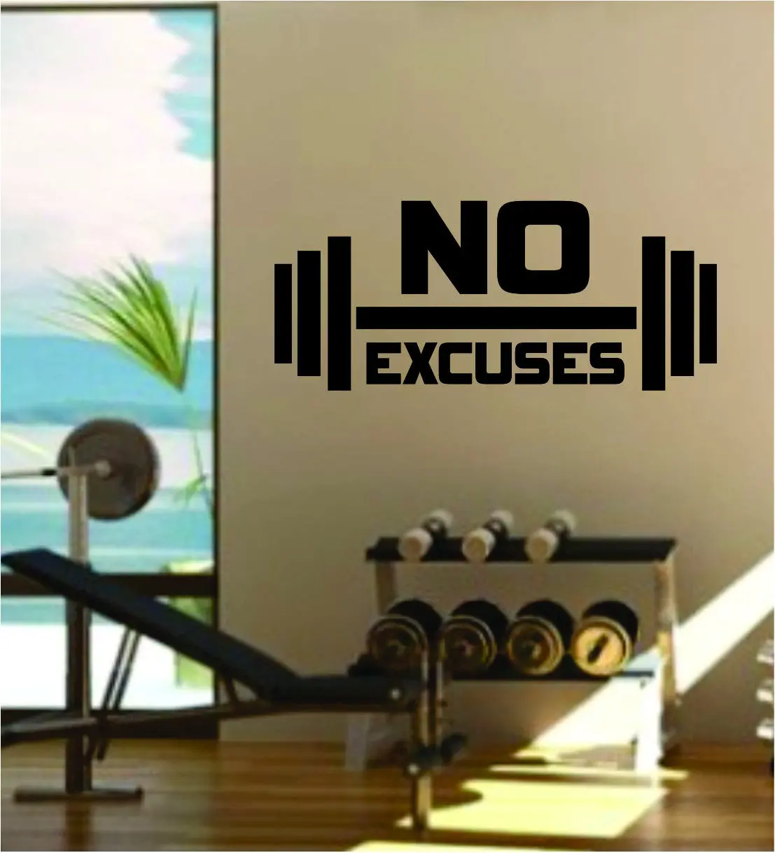 No Excuses V2 Quote Fitness Health Work Out Gym Decal Sticker Wall Vinyl Art Wall Room Decor Weights Motivation Inspirational 1