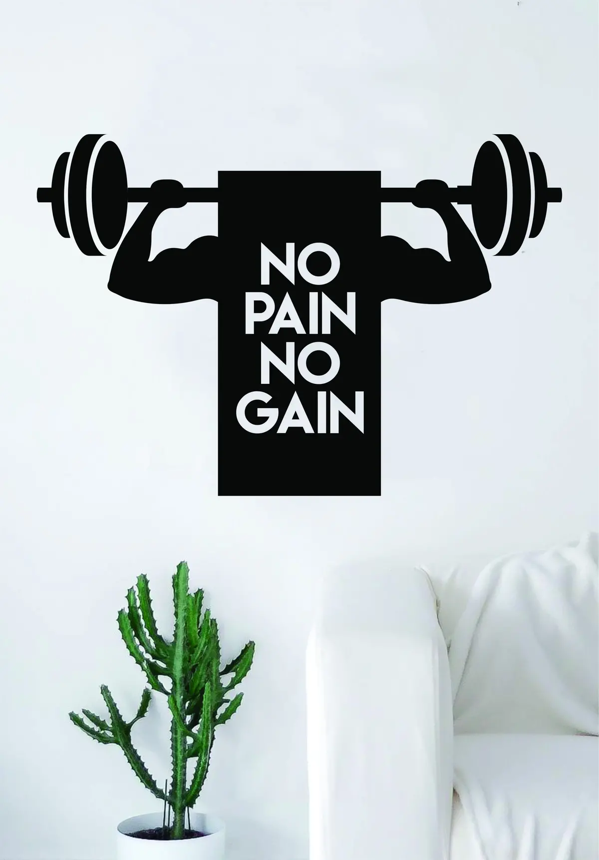 No Pain No Gain V2 Fitness Gym Design Quote Decal Sticker Wall Vinyl Art Words Decor Weights Dumbbell Inspirational Gains 1