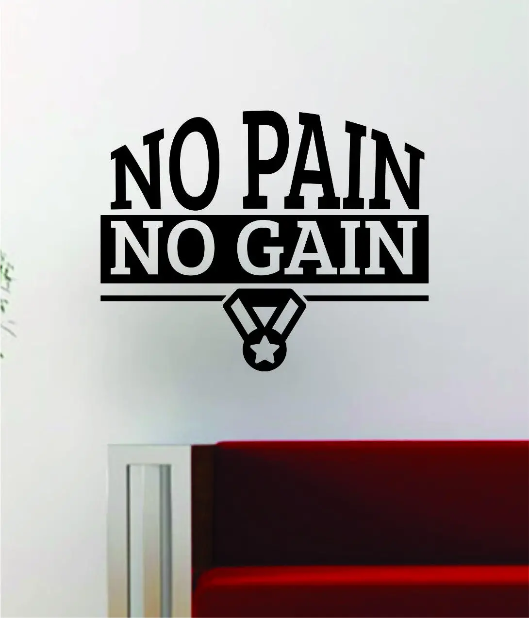 No Pain No Gain Fitness Gym Design Quote Decal Sticker Wall Vinyl Art Words Decor Weight Dumbbell Inspirational 1