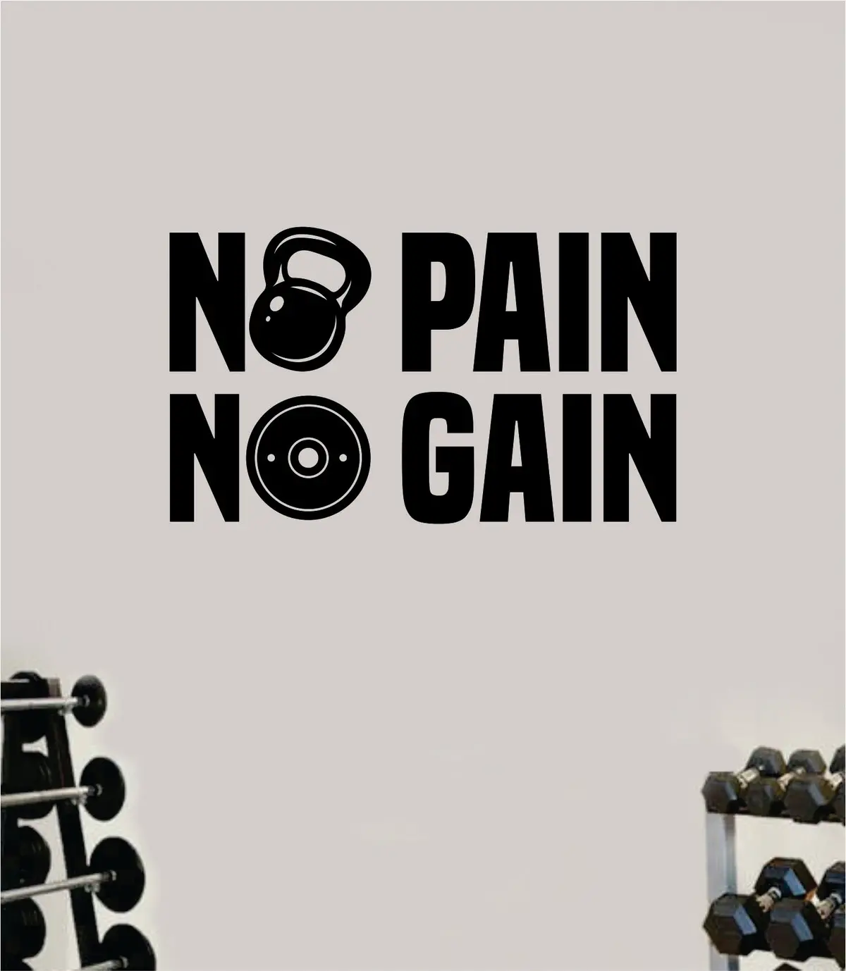 No Pain No Gain V6 Kettlebell Gym Fitness Wall Decal Home Decor Bedroom Room Vinyl Sticker Teen Art Quote Beast Lift Strong Inspirational Motivational Health Girls 1