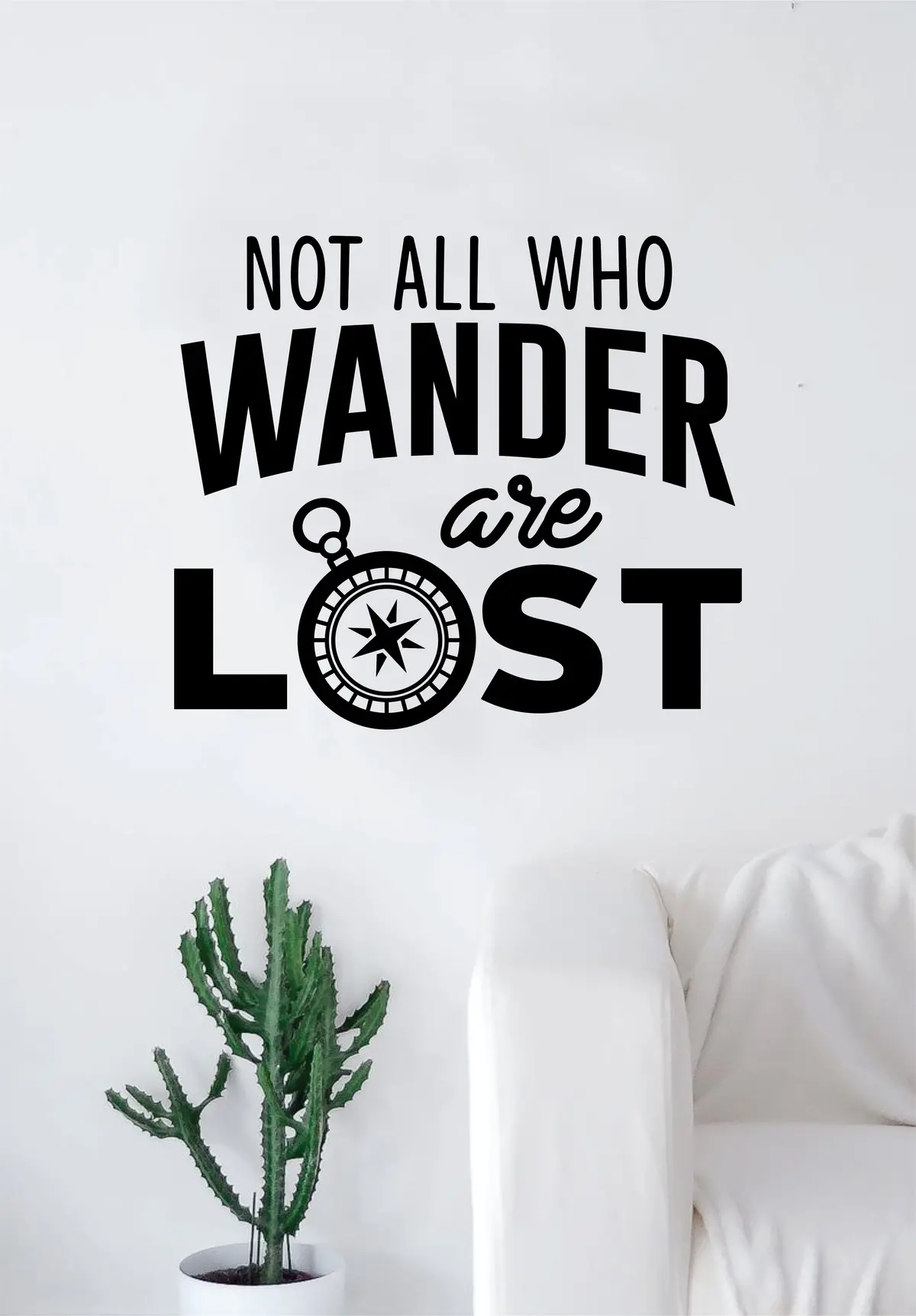 Not All Who Wander Are Lost Compass V3 Quote Wall Decal Sticker Bedroom Living Room Art Vinyl Beautiful Inspirational Adventure Travel Explore Mountains Wanderlust 1