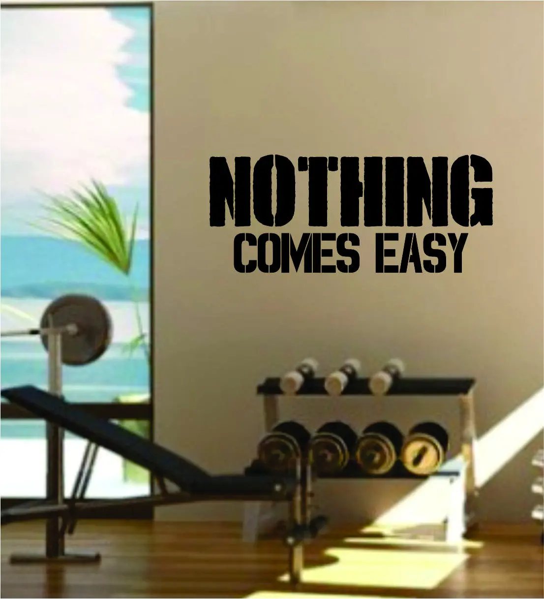 Nothing Comes Easy Quote Fitness Health Work Out Gym Decal Sticker Wall Vinyl Art Wall Room Decor Weights Motivation Inspirational 1