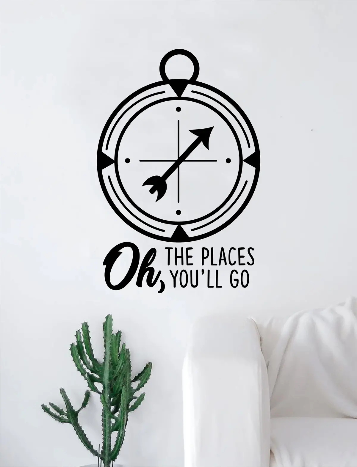 Oh The Places You'll Go V2 Compass Rose Quote Wall Decal Sticker Room Art Vinyl Home Decor Living Room Bedroom Inspirational Travel Adventure 1