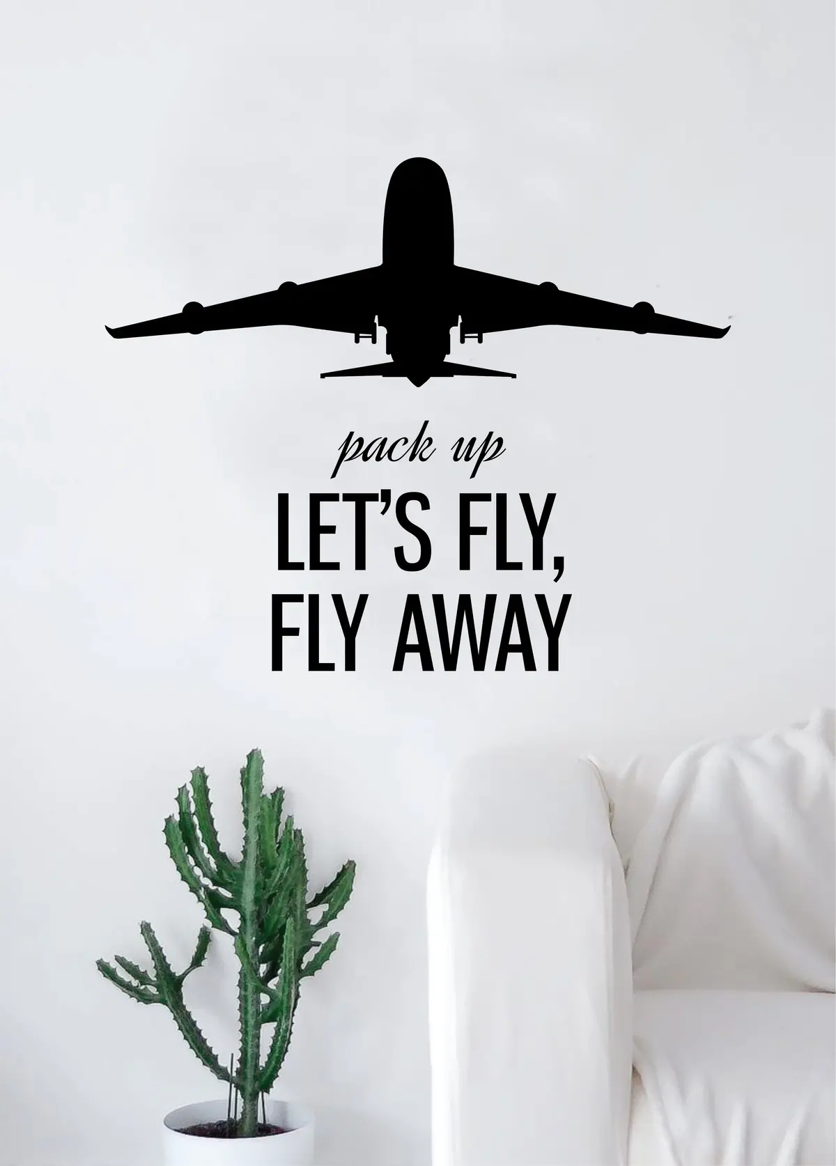Pack Up Let's Fly Away Airplane Quote Decal Sticker Wall Vinyl Art Home Room Decor Travel Adventure Inspirational Wanderlust Mountains Trees 1