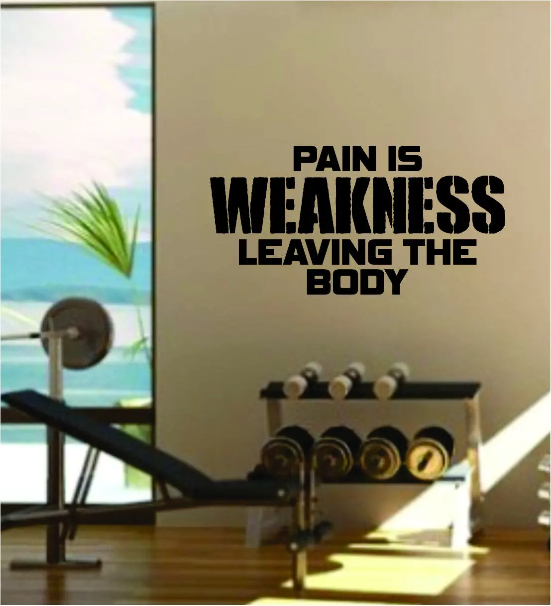 Pain Is Weakness Leaving The Body Quote Fitness Health Work Out Gym Decal Sticker Wall Vinyl Art Wall Room Decor Weights Motivation 1