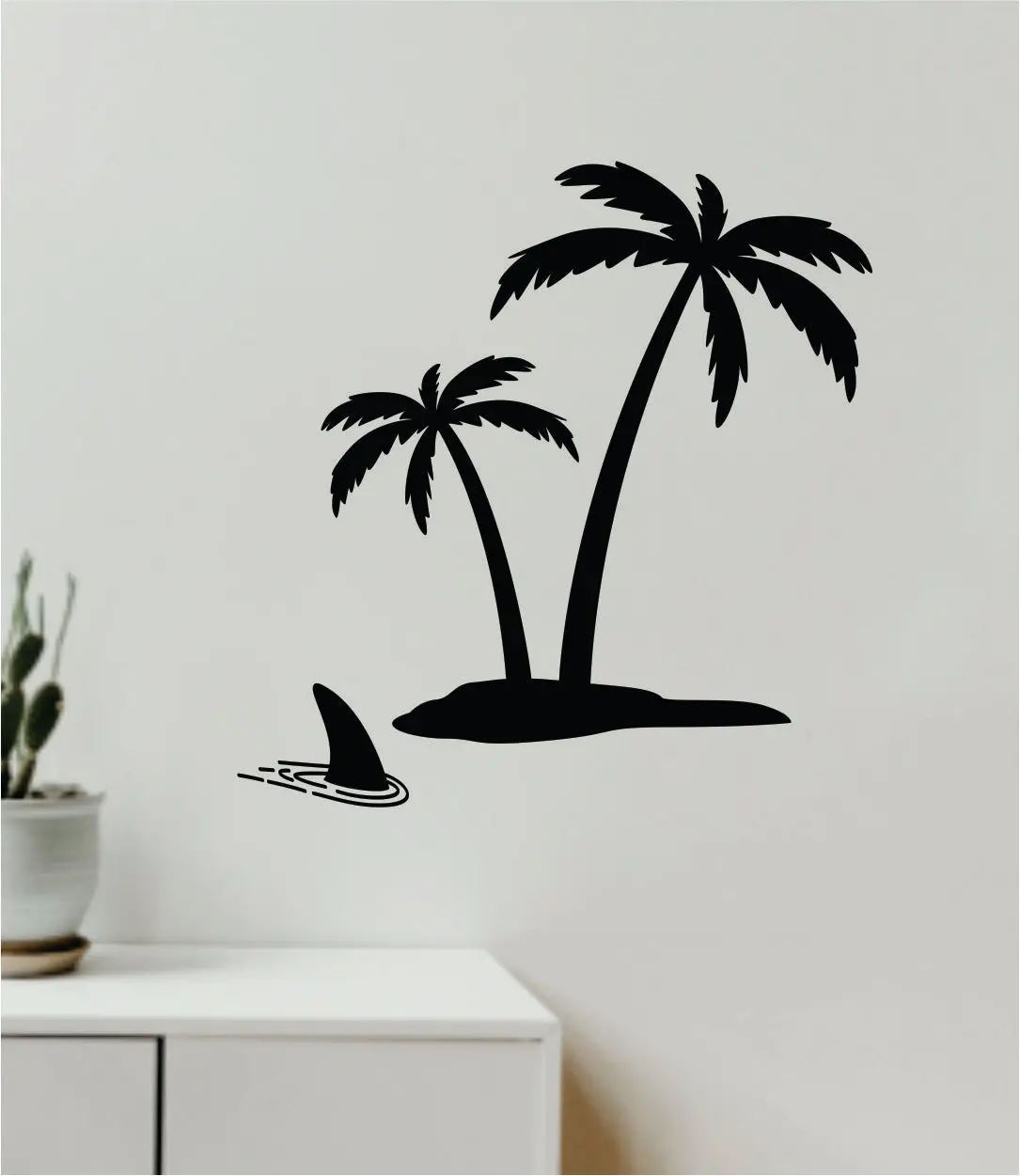 Palm Trees Shark Wall Decal Home Decor Sticker Art Vinyl Bedroom Boys Girls Teen Baby Nursery Nature Beach Ocean Adventure 1