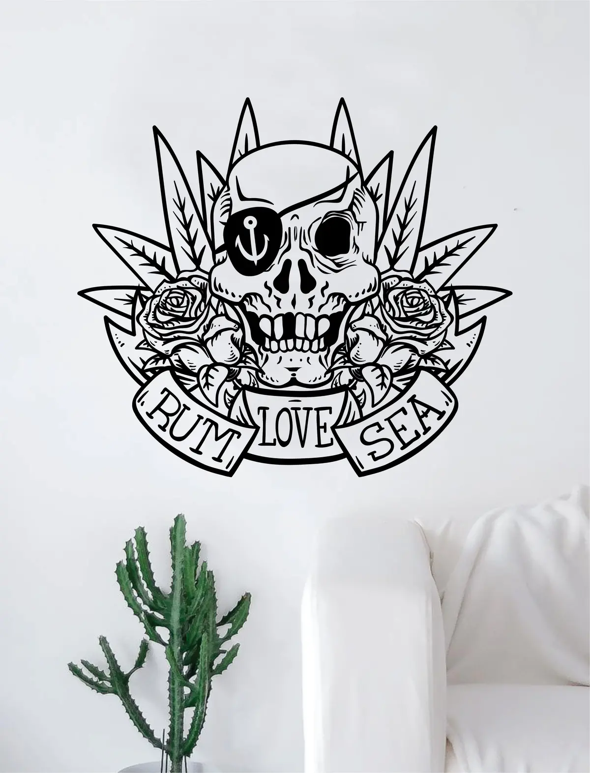 Pirate Skull Love Sea Roses Quote Decal Sticker Wall Vinyl Art Home Decor Inspirational Ocean Nautical 1