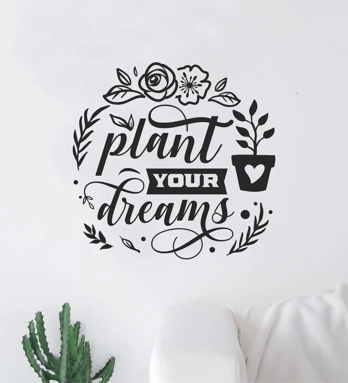 Plant Your Dreams Quote Wall Decal Sticker Bedroom Home Room Art Vinyl Inspirational Motivational Teen Decor Boys Girls Nursery School Flowers Nature 1
