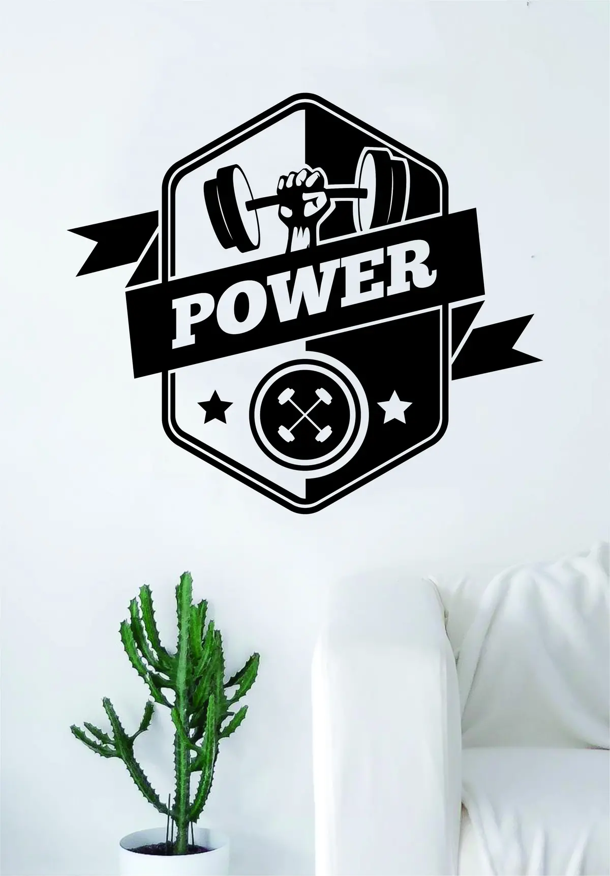 Power Quote Fitness Health Work Out Gym Decal Sticker Wall Vinyl Art Wall Room Decor Weights Dumbbell Motivation Inspirational 1