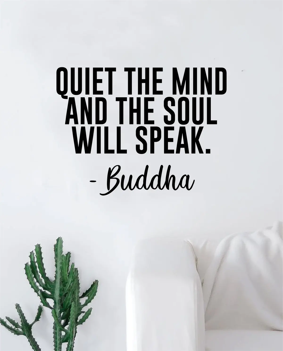 Buddha Quiet The Mind V2 Quote Decal Sticker Wall Vinyl Art Decor Bedroom Living Room Namaste Yoga Mandala Om Meditate Zen Lotus Inspirational Soul Love Peace 1