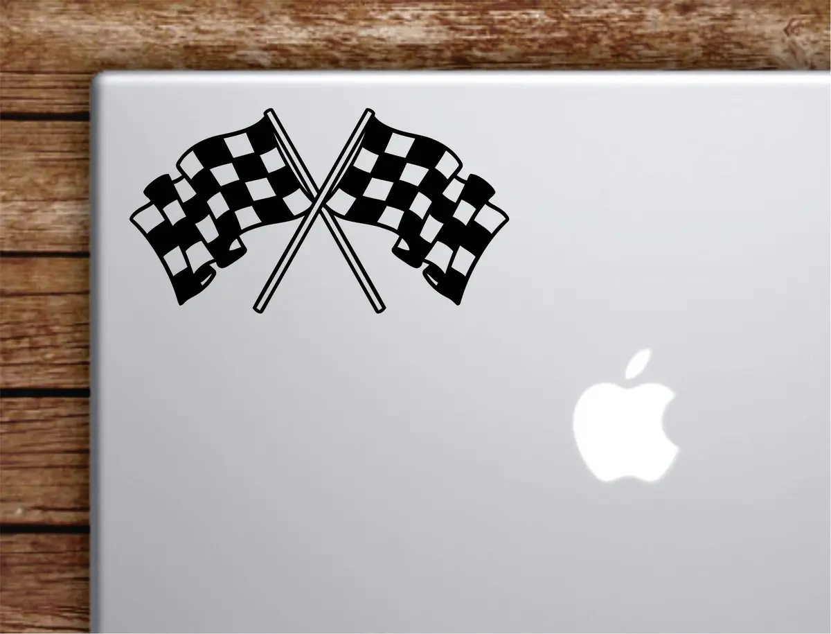 Racing Flags V2 Laptop Wall Decal Sticker Vinyl Art Quote Macbook Decor Car Window Truck Kids Baby Teen Inspirational Girls Boys Race Car Dirtbike 1
