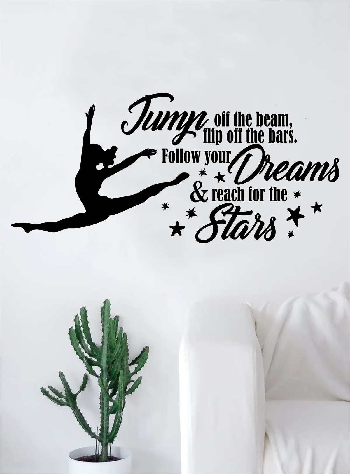 Reach For The Stars Quote Decal Sticker Bedroom Living Room Wall Vinyl Art Home Decor Teen Nursery Girls Dance Ballet Leap Gym Gymnist Gymnastics 1