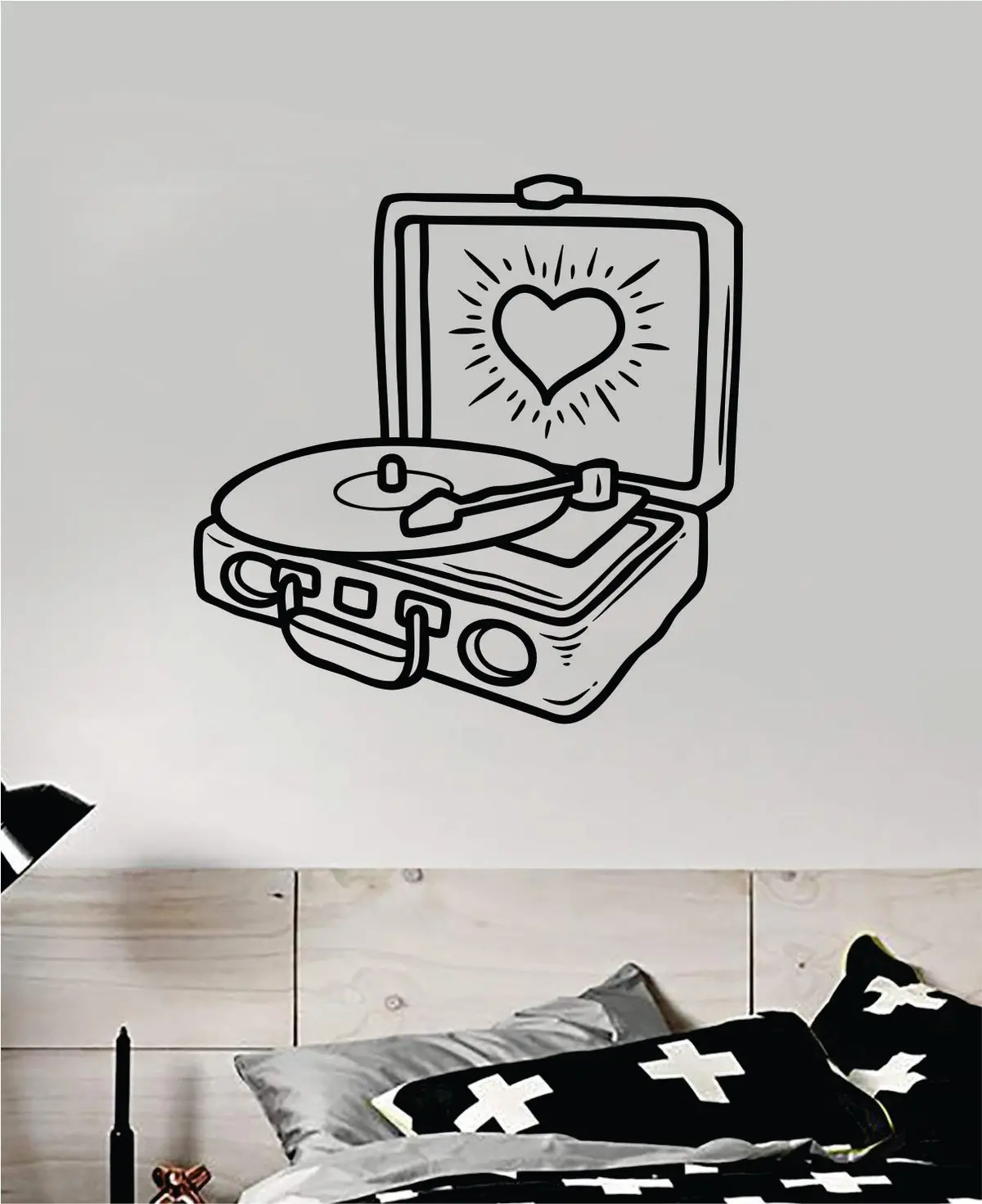 Record Player Wall Decal Home Decor Vinyl Sticker Art Bedroom Room Teen Kids Baby Girls Music Cute Song Vintage 1