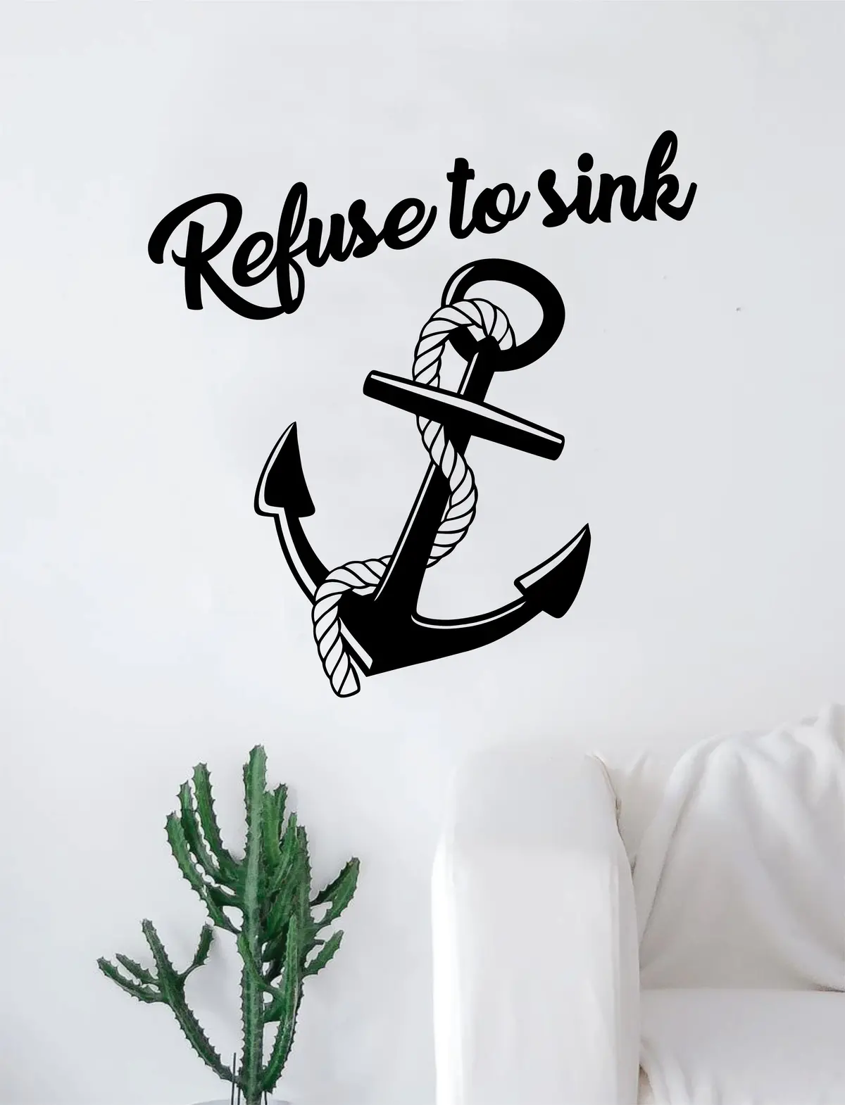 Refuse To Sink Anchor With Rope V3 Wall Decal Sticker Room Art Vinyl Home House Decor Traditional Nautical Ocean Beach Boat Quote Inspirational 1