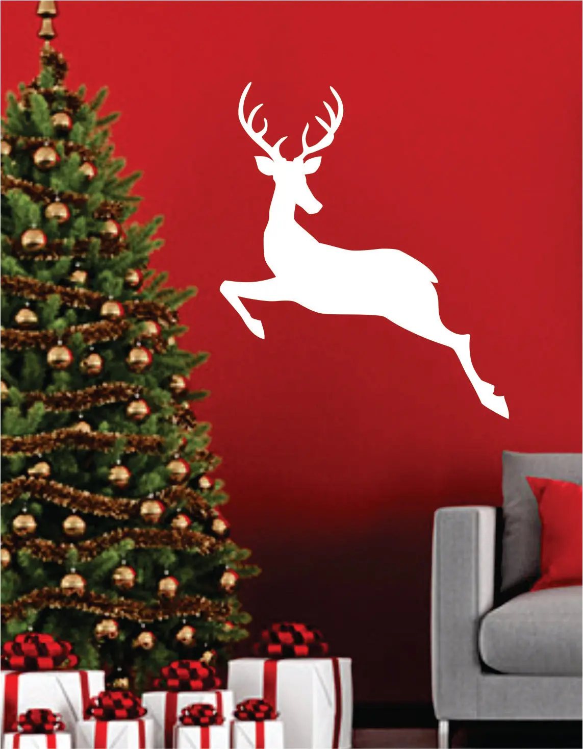 Reindeer Silhouette Quote Wall Decal Sticker Bedroom Living Room Art Vinyl Beautiful Inspirational Decor Christmas Xmas Tree Joy Santa Decoration Holidays 1