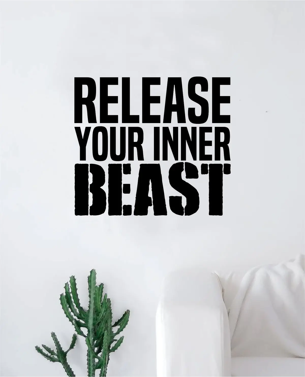 Release Your Inner Beast Wall Decal Sticker Vinyl Art Bedroom Living Room Decor Decoration Teen Quote Inspirational Motivational Strong Fitness Gym Work Out Weights Lift Gains 1