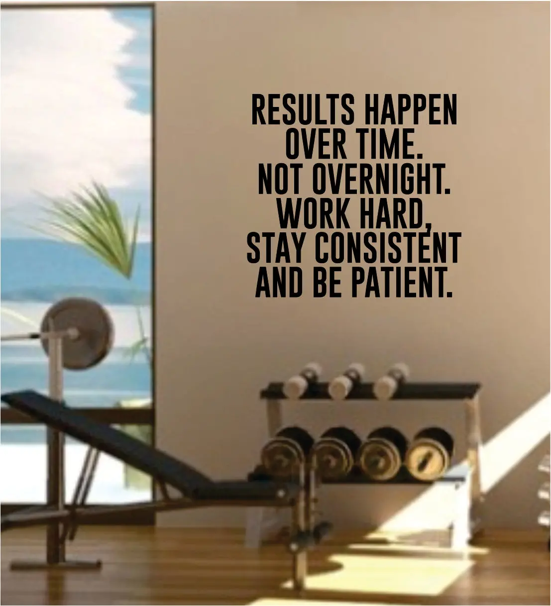 Results Happen Over Time Decal Sticker Wall Vinyl Art Wall Bedroom Room Decor Motivational Inspirational Teen Gym Fitness Sports 1