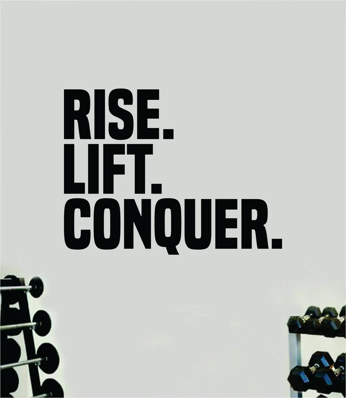 Rise Lift Conquer Wall Decal Sticker Vinyl Art Wall Bedroom Room Home Decor Inspirational Motivational Teen Sports Gym Lift Weights Fitness Workout Men Girls Health Exercise 1