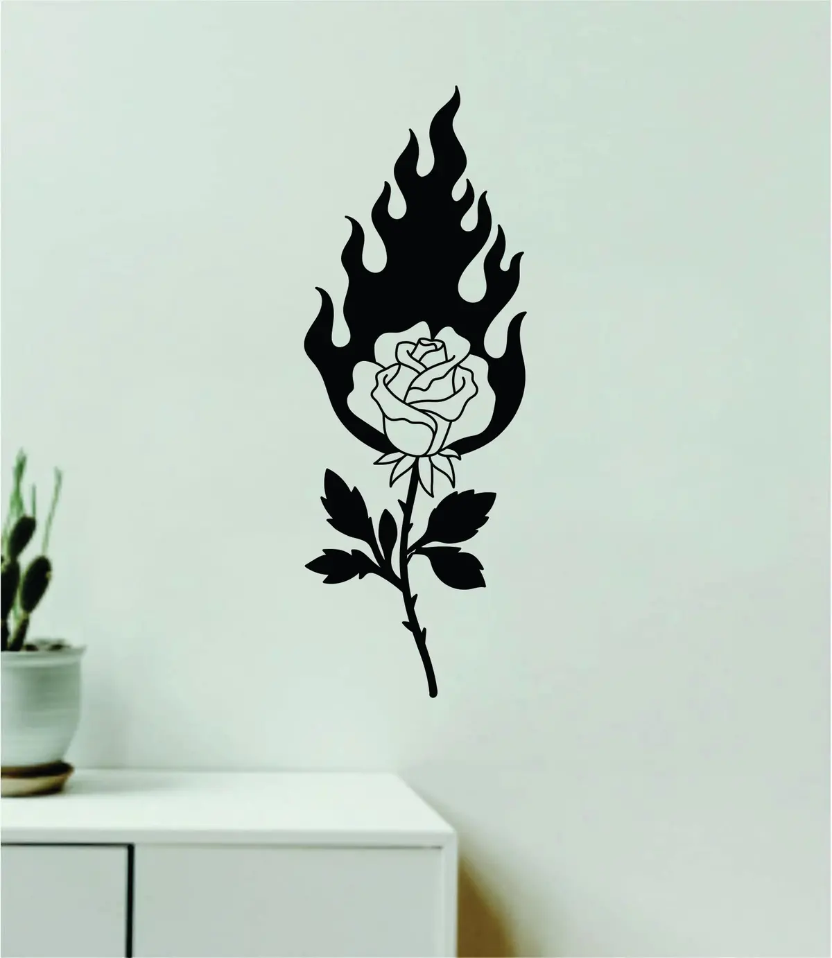 Rose Flames Wall Decal Sticker Bedroom Room Art Vinyl Inspirational Girls Aesthetic Nature Flower Tattoo 1