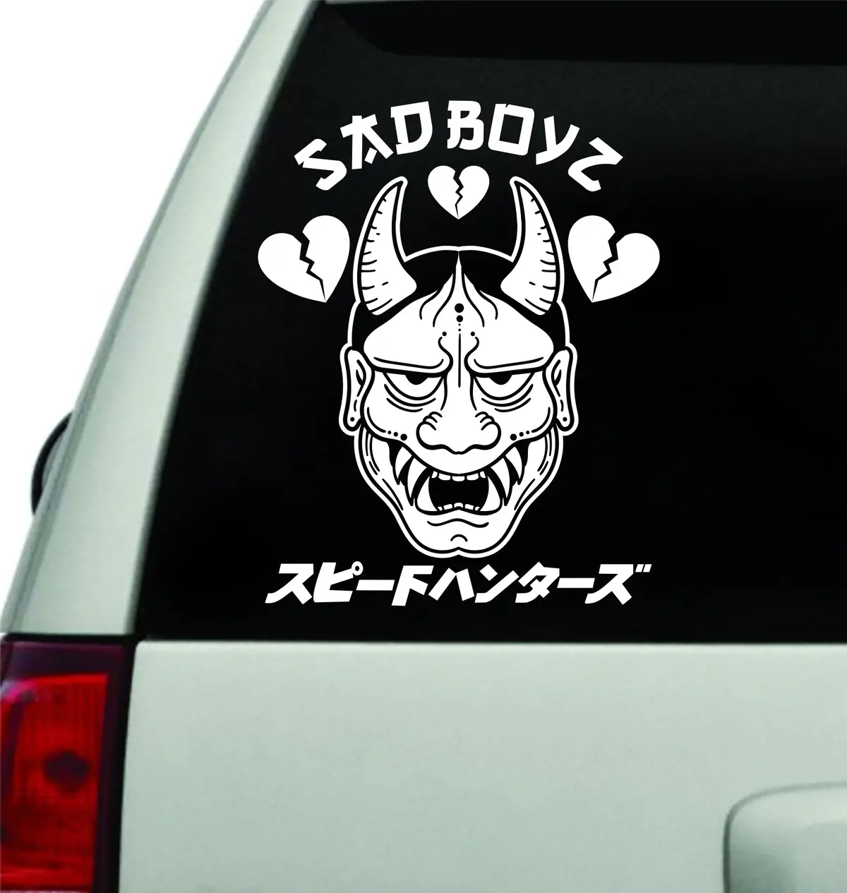 Sad Boyz Hannya Mask Speedhunter Broken Heart Japanese Wall Decal Car Truck Window Windshield Jdm Sticker Vinyl Lettering Quote Drift Boy Girl Funny Sadboyz Racing Men Club Oni Mask 1