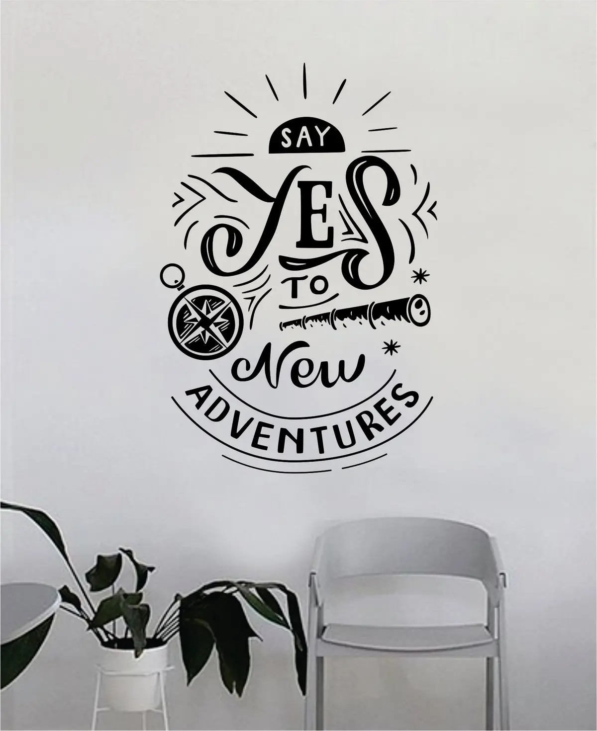 Say Yes To New Adventures V2 Decal Quote Home Room Decor Decoration Art Vinyl Sticker Inspirational Motivational Adventure Teen Travel Wanderlust Explore Family Trees Hike Camp Compass 1