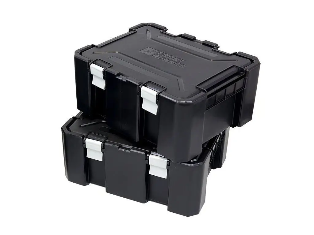Front Runner Wolf Pack Pro Storage Box Set For Truck – Twin Pack – Black Impact-Resistant Plastic, 510(L) X 400(W), Stackable Design (2Pc) 1