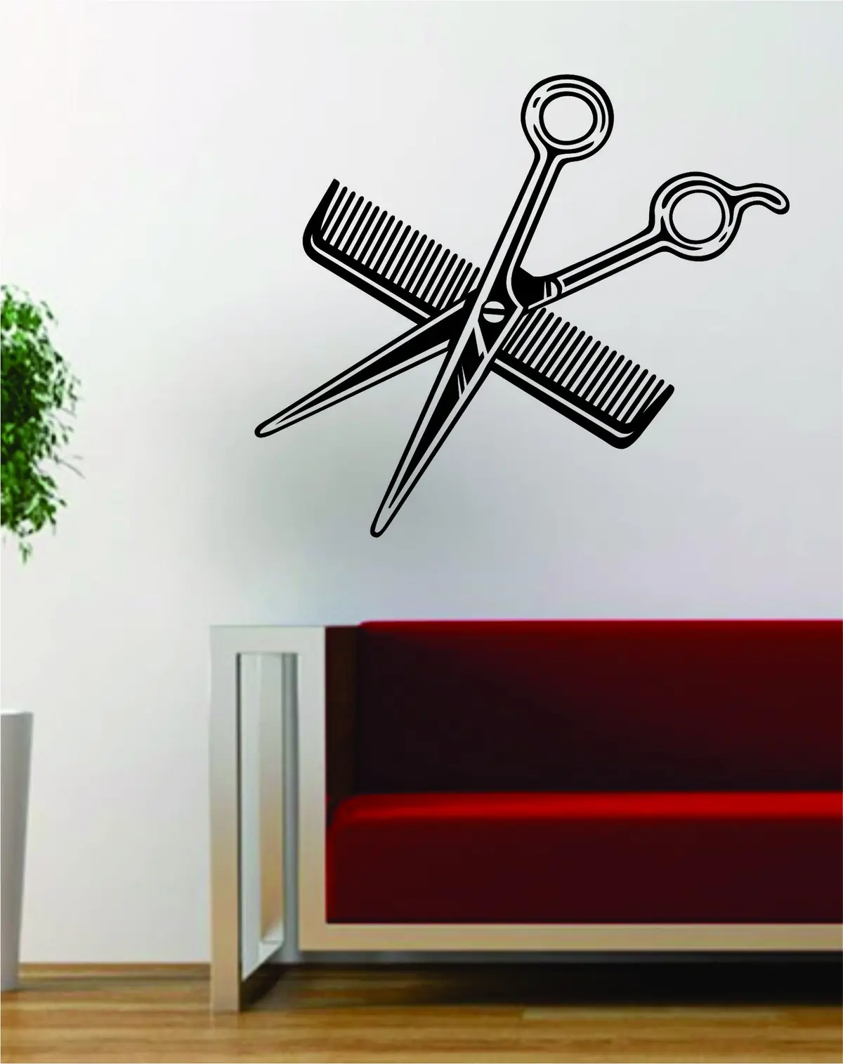 Scissors And Comb Design Barbershop Hair Salon Decal Sticker Wall Vinyl Art Decor Travel 1