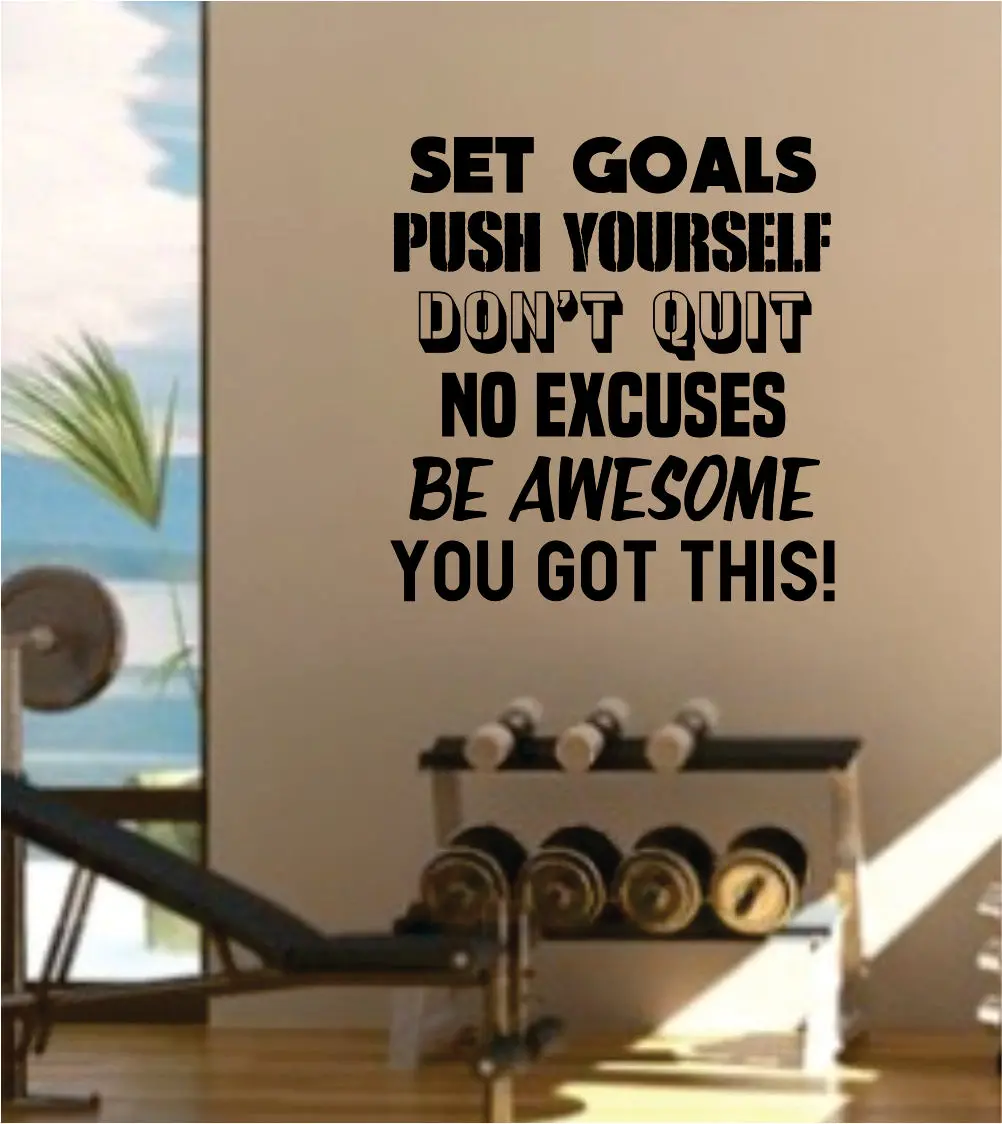 Set Goals Push Yourself Gym Fitness Quote Design Decal Sticker Wall Vinyl Art Decor Home Inspirational 1