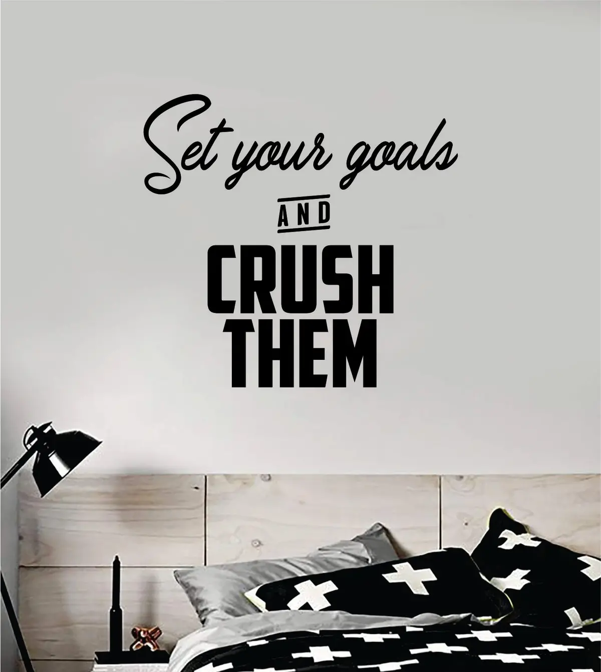 Set Your Goals Crush Them Wall Decal Sticker Vinyl Art Wall Bedroom Room Home Decor Quote Motivational Inspirational Gym Fitness Health 1