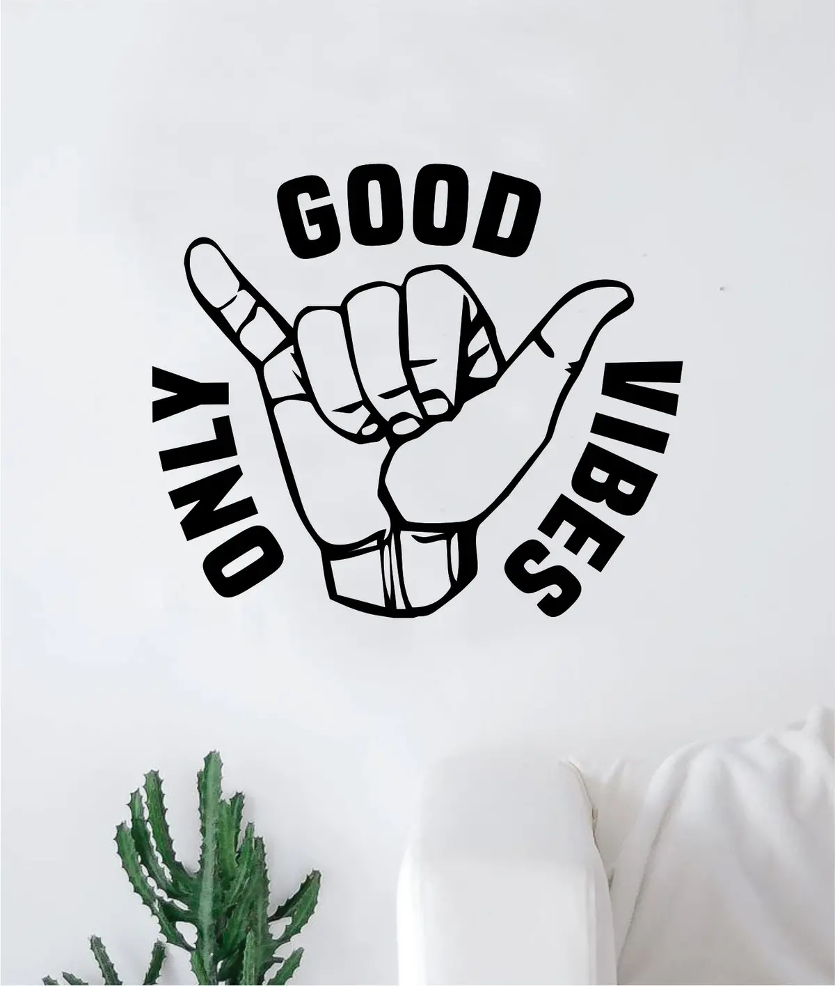 Shaka Good Vibes Only V2 Hang Loose Hand Quote Wall Decal Sticker Room Bedroom Art Vinyl Decor Teen Inspirational Surf Ocean Beach Hawaiian Aloha 1
