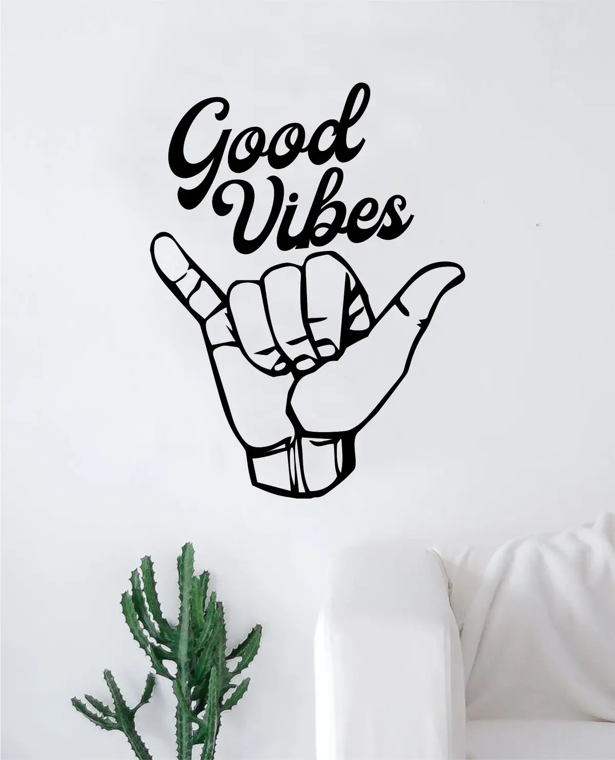 Shaka Good Vibes V3 Hang Loose Hand Quote Wall Decal Sticker Room Bedroom Art Vinyl Decor Teen Inspirational Surf Ocean Beach Hawaiian Aloha 1