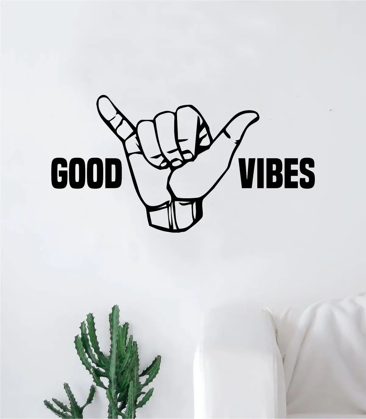 Shaka Good Vibes V4 Hang Loose Hand Quote Wall Decal Sticker Room Bedroom Art Vinyl Decor Teen Inspirational Surf Ocean Beach Hawaiian Aloha 1