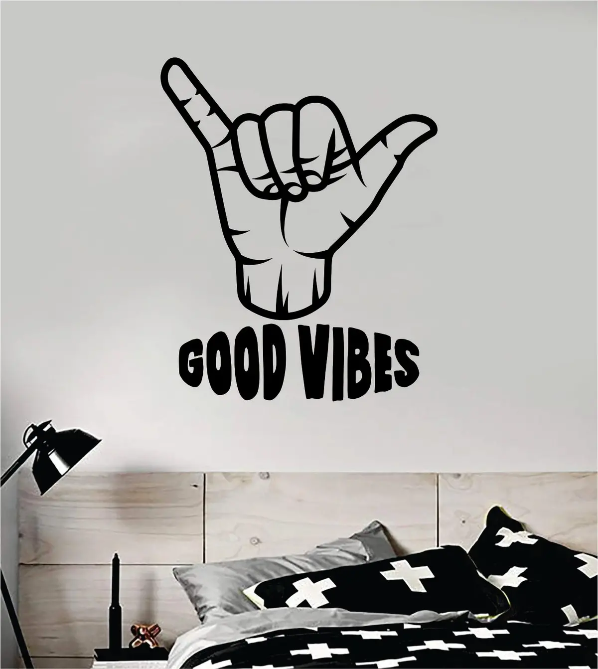 Shaka Good Vibes V5 Hang Loose Hand Quote Wall Decal Sticker Room Bedroom Art Vinyl Decor Teen Inspirational Surf Ocean Beach Hawaiian Aloha 1