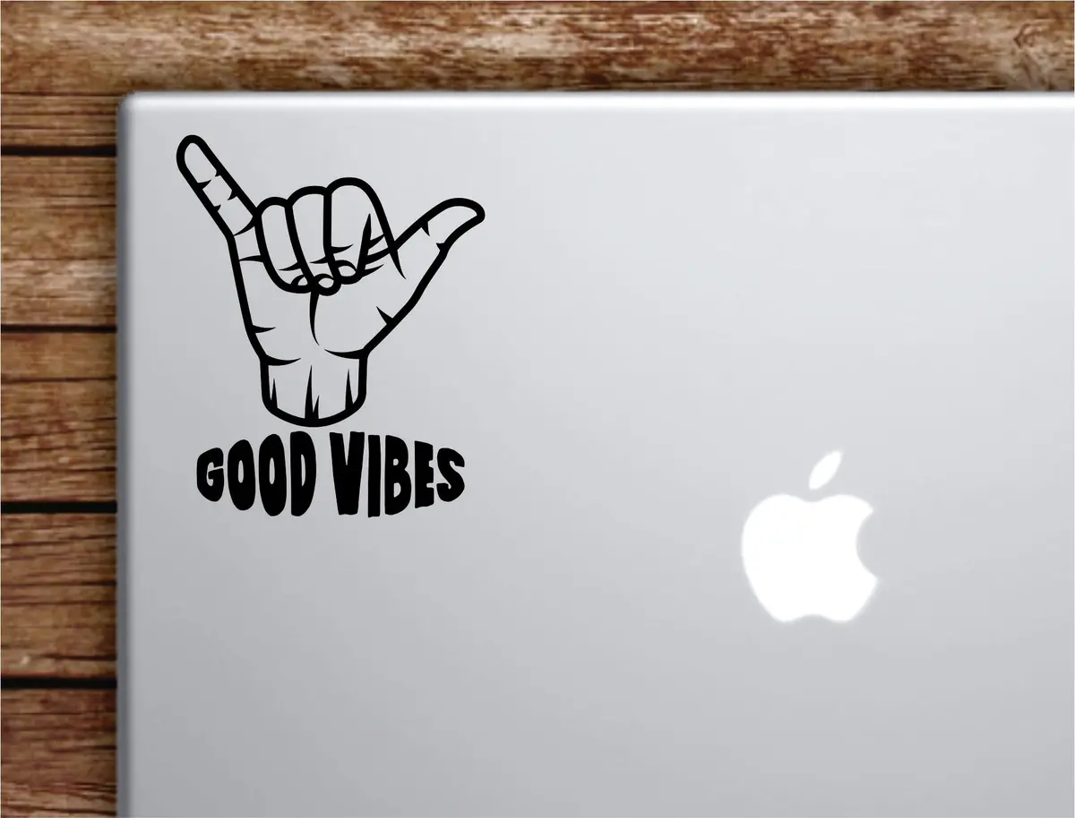 Shaka Good Vibes V5 Laptop Wall Decal Sticker Vinyl Art Quote Macbook Apple Decor Car Window Truck Kids Baby Teen Inspirational Girls Boys Ocean Beach Surf 1