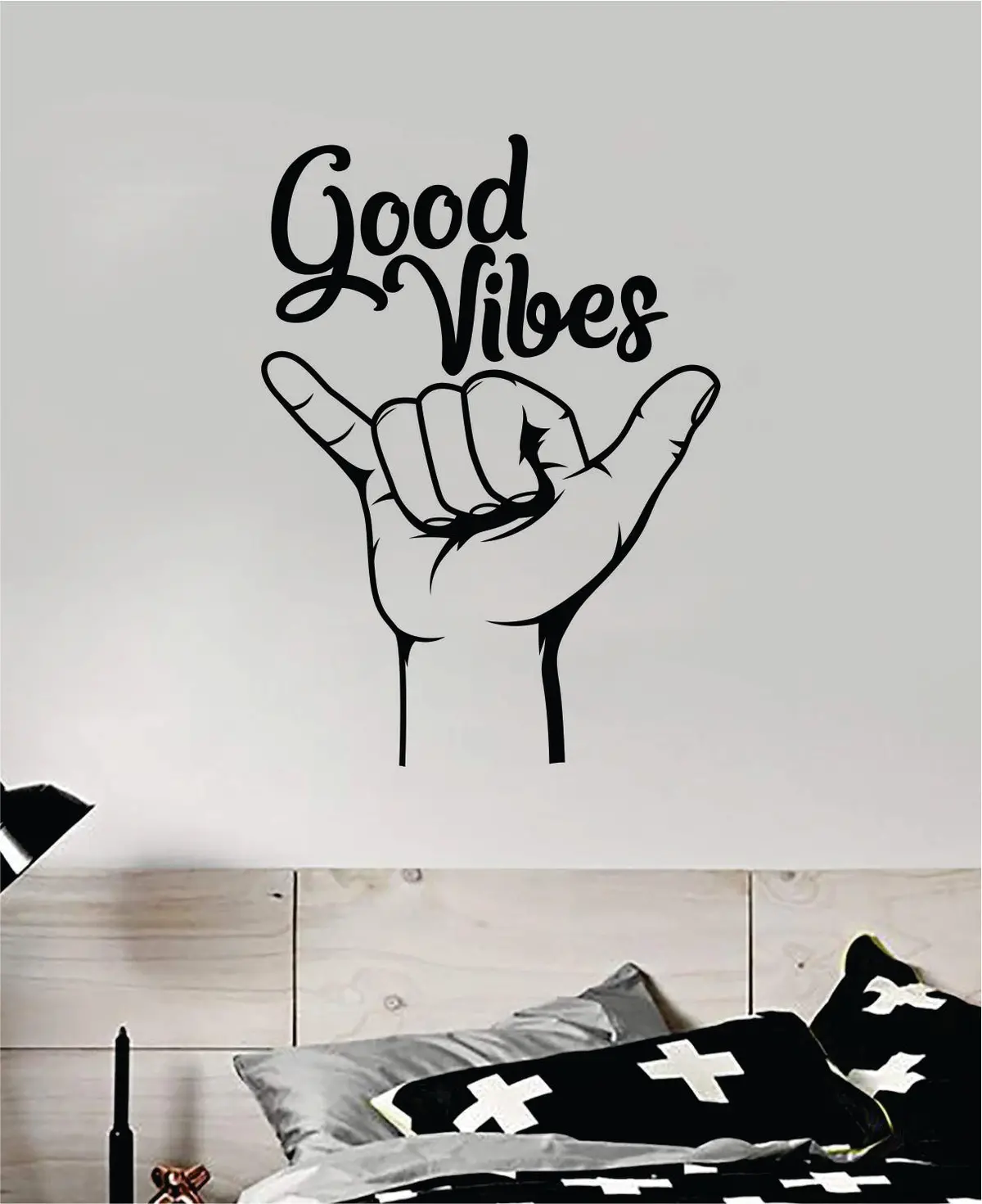 Shaka Good Vibes V6 Hang Loose Hand Quote Wall Decal Sticker Room Bedroom Art Vinyl Decor Teen Inspirational Surf Ocean Beach Hawaiian Aloha 1