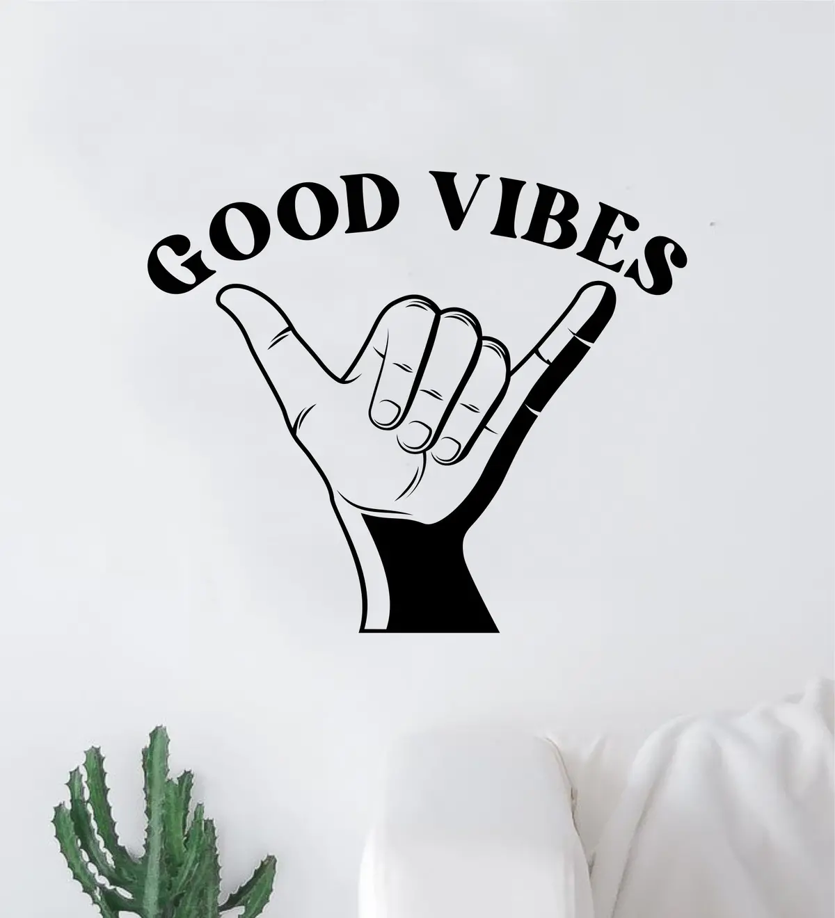 Shaka Good Vibes V7 Hang Loose Hand Quote Wall Decal Sticker Room Bedroom Art Vinyl Decor Teen Inspirational Surf Ocean Beach Hawaiian Aloha 1