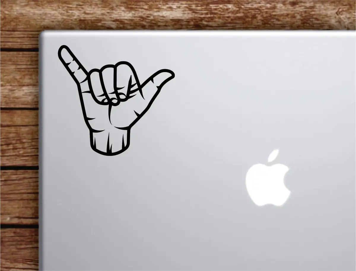 Shaka V2 Hang Loose Laptop Wall Decal Sticker Vinyl Art Quote Macbook Apple Decor Car Window Truck Kids Baby Teen Inspirational Girls Boys Ocean Beach Surf 1