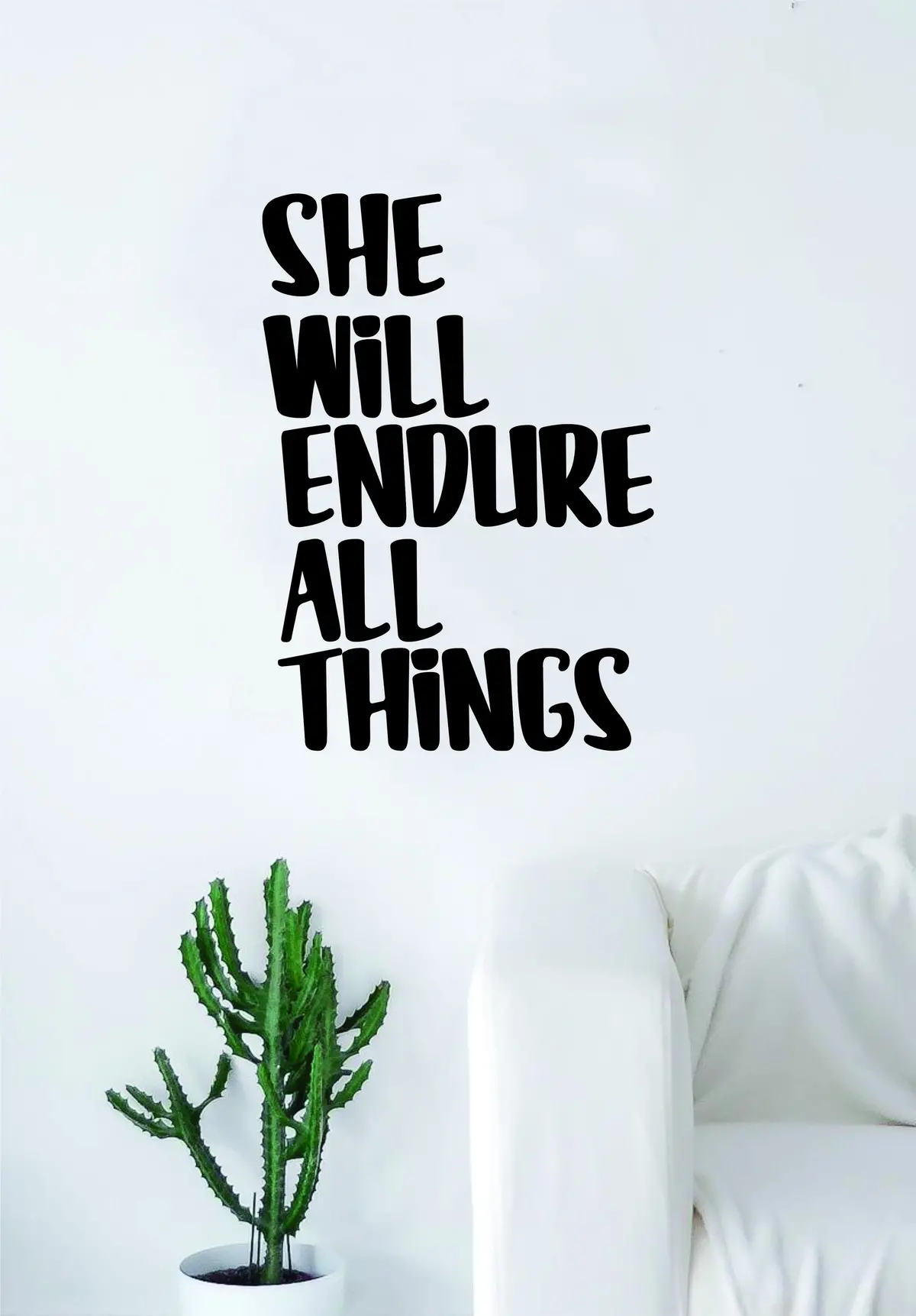 She Will Endure All Things Sweat Gym Quote Wall Decal Sticker Bedroom Living Room Art Vinyl Beautiful Weights Work Out Gainz Health Running 1