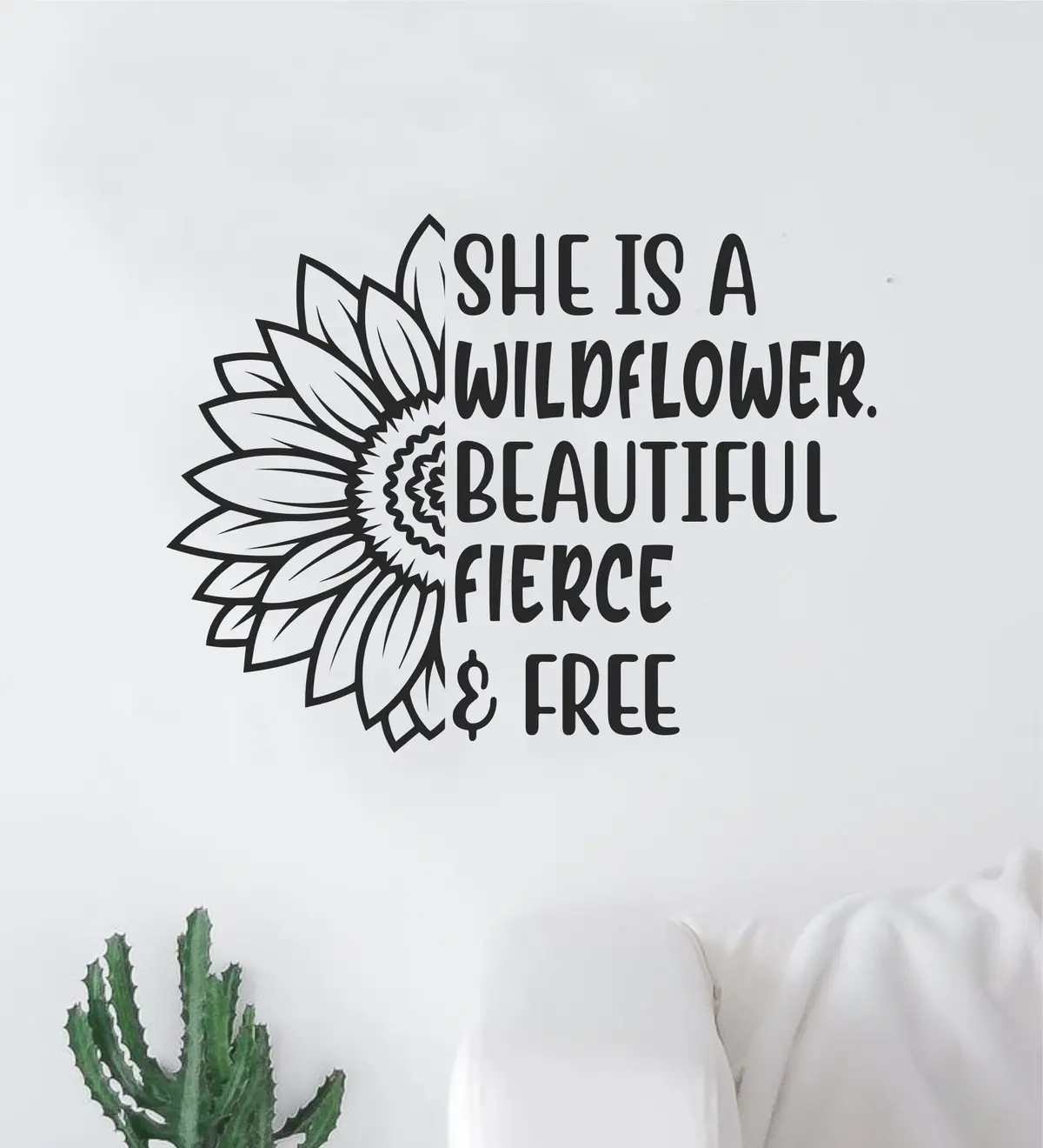 She Is A Wildflower Quote Wall Decal Sticker Vinyl Art Decor Bedroom Room Boy Girl Teen Inspirational Motivational School Nursery Good Vibes Flower Women 1