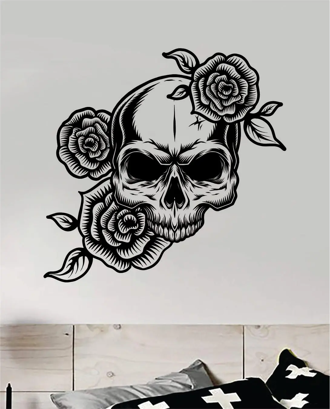 Skull Roses Wall Decal Home Decor Vinyl Art Sticker Bedroom Room Boy Girl Baby Teen Tattoo 1