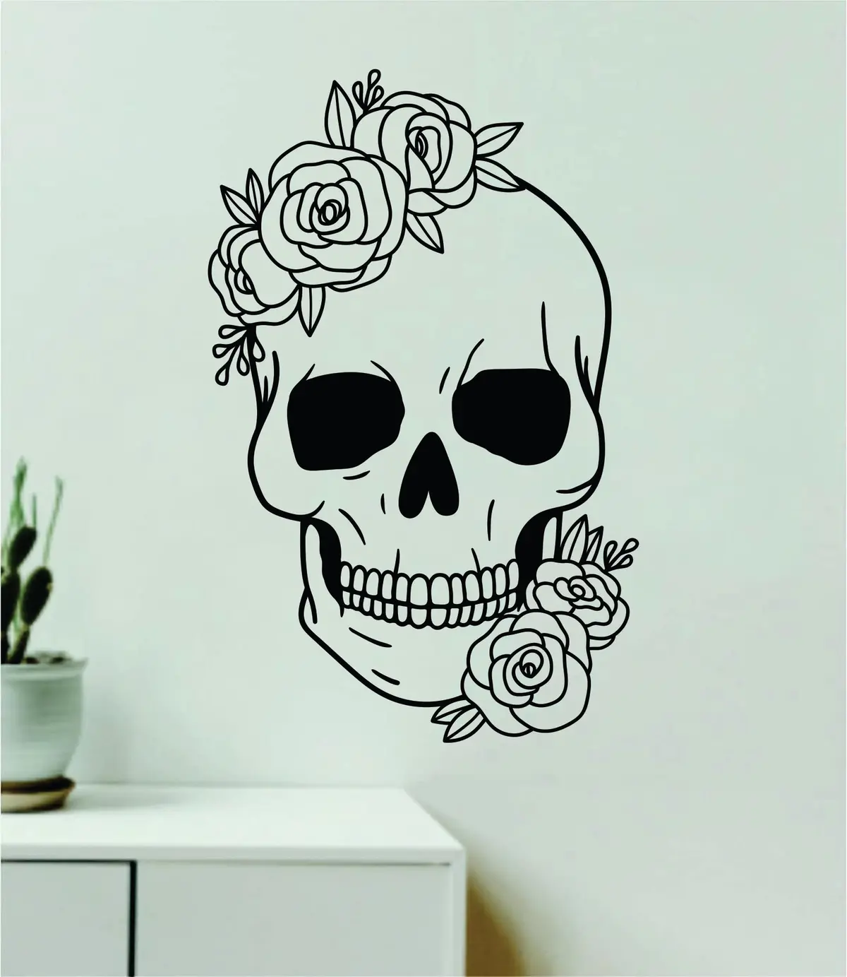 Skull Flowers Wall Decal Home Decor Vinyl Sticker Art Bedroom Room Girls Boys Modern Boho Nature Inspirational Cute Tattoo 1
