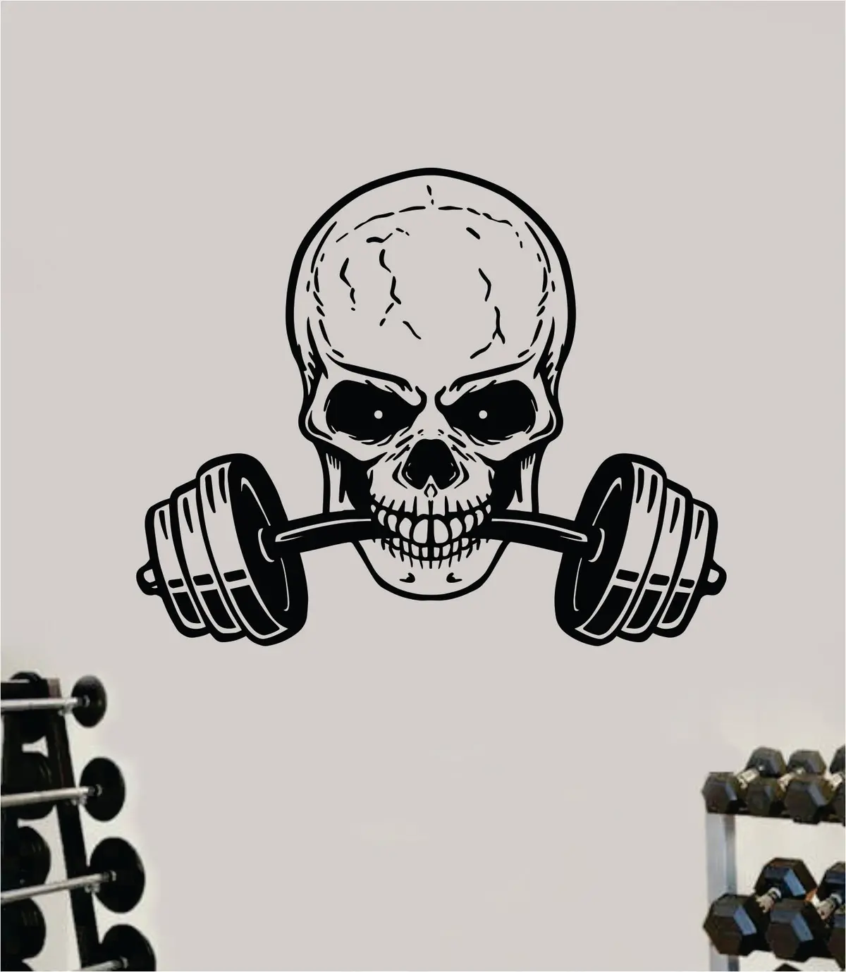 Skull Gym Decal Sticker Wall Vinyl Art Wall Bedroom Room Decor Motivational Inspirational Teen Sports Fitness Exercise Health Girls Squat Beast 1