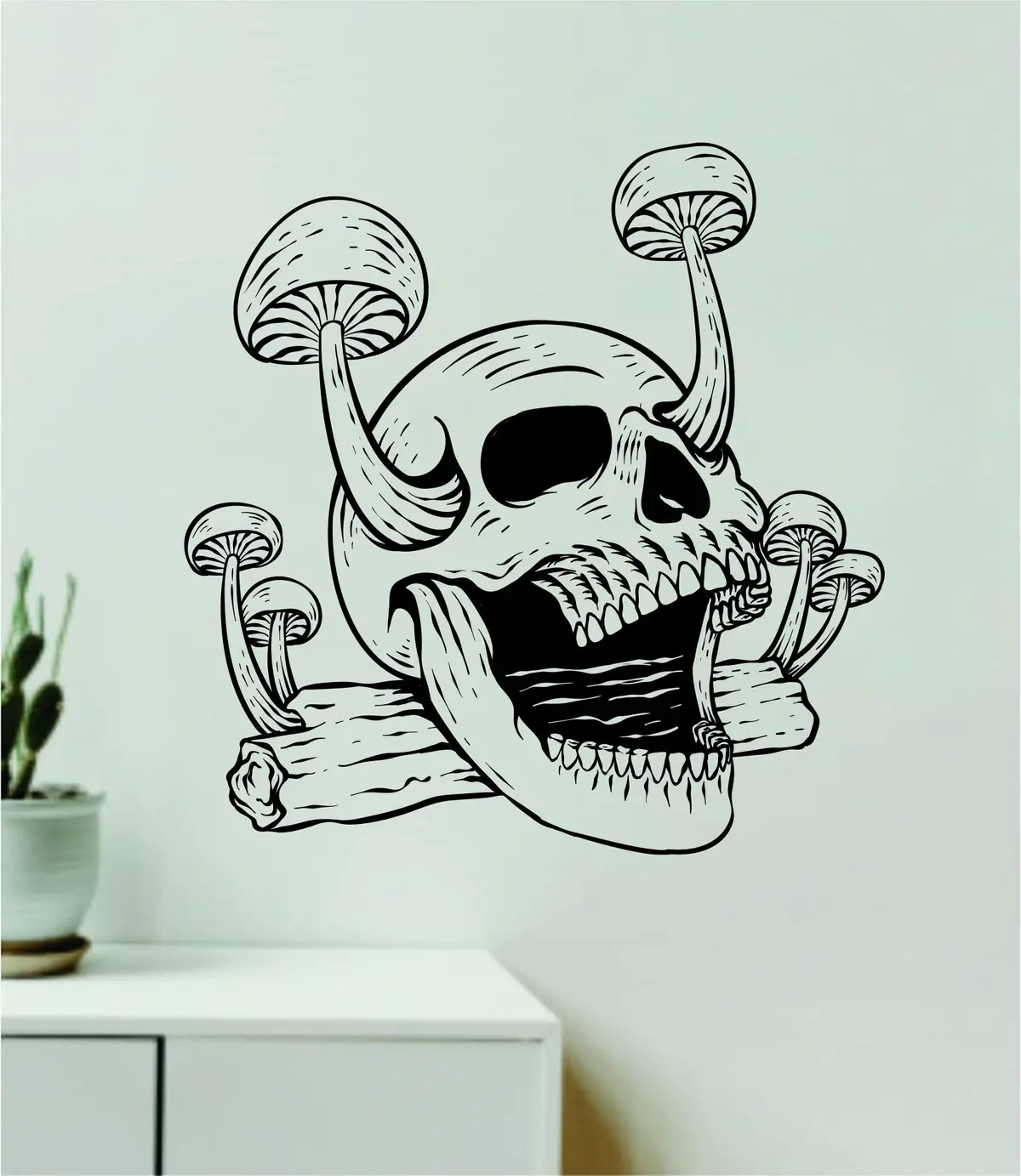 Skull Mushrooms Wall Decal Home Decor Sticker Art Vinyl Bedroom Boys Girls Teen Nature Plants Tattoo Trippy Hippie 1