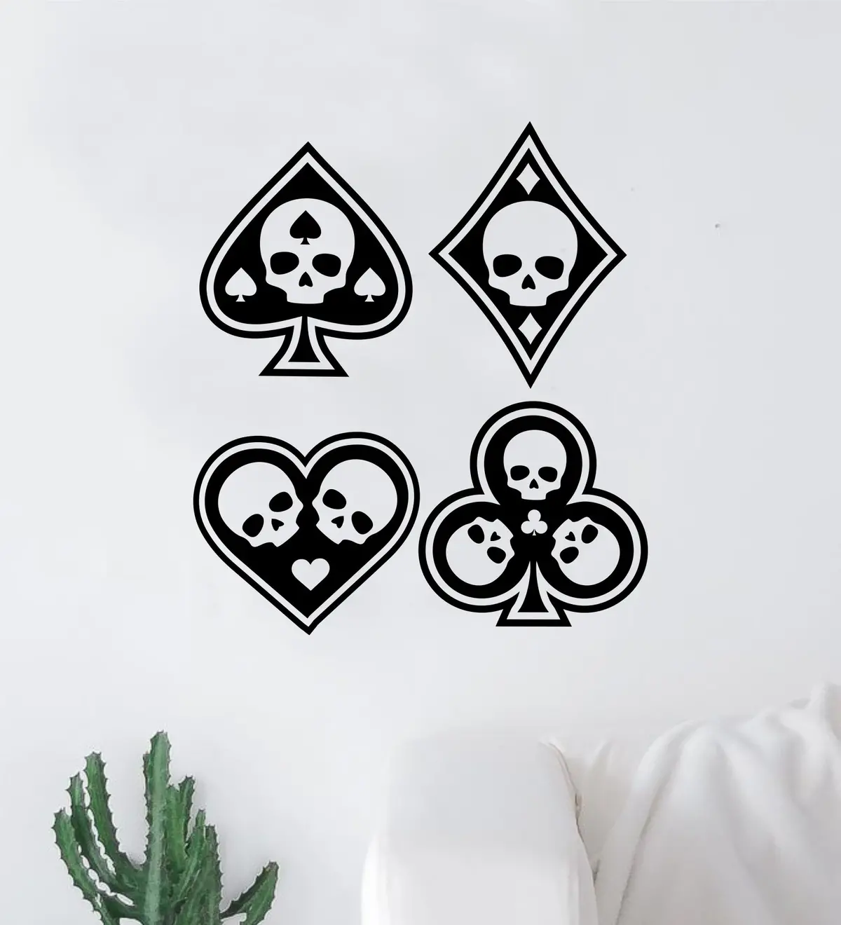 Skull Playing Cards Decal Sticker Wall Vinyl Art Wall Bedroom Room Home Decor Teen Inspirational Boys Girls Tattoo Las Vegas Cards Casino Gamble Man Cave Spades Hearts Club Diamond 1