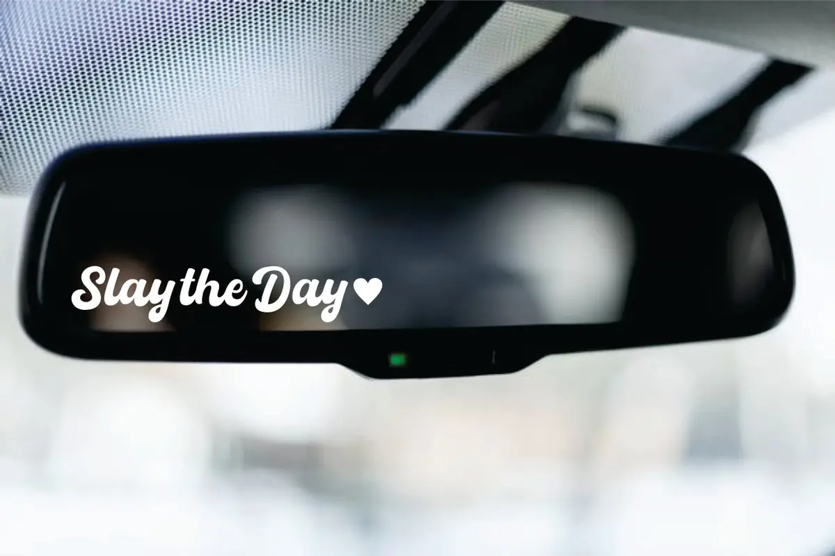 Slay The Day Car Decal Truck Window Windshield Visor Mirror Jdm Bumper Sticker Vinyl Quote Girls Cute Passenger Princess Beauty Makeup 1