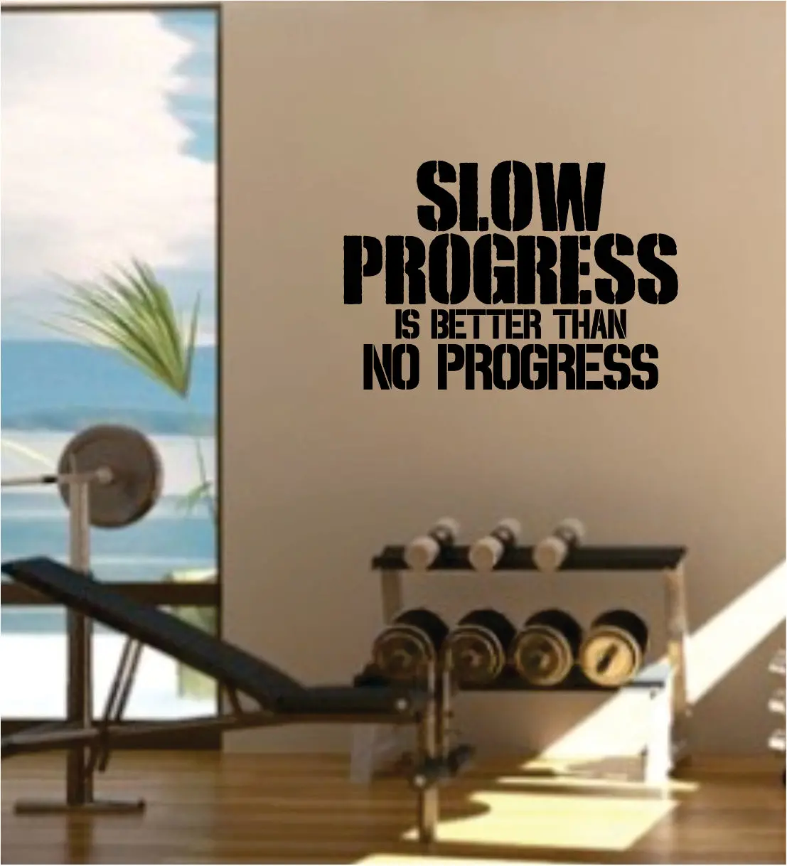 Slow Progress Quote Gym Fitness Health Work Out Gym Decal Sticker Wall Vinyl Art Wall Room Decor Weights Motivation Inspirational Teen 1